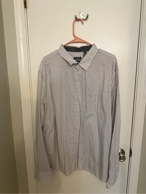 Van Heusen White Button-Up Shirt Jacket with Black Micro Dot Print